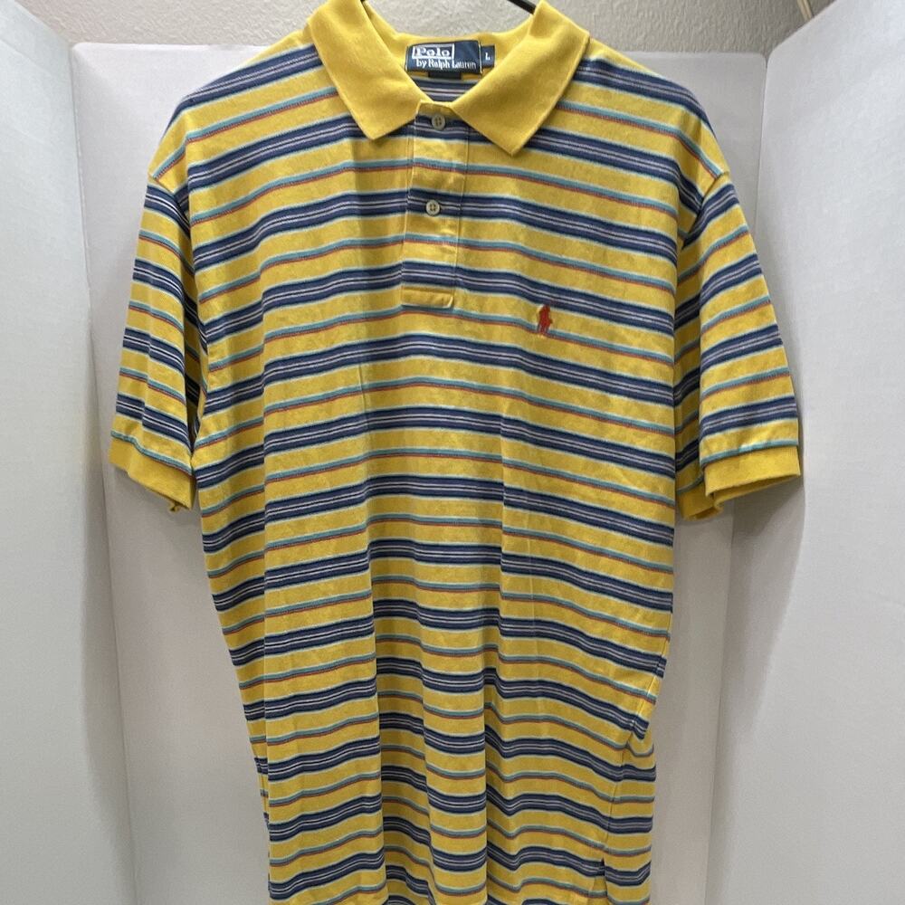 ￼ Polo By Ralph Lauren Men’s Size, Large Yellow Striped Polo